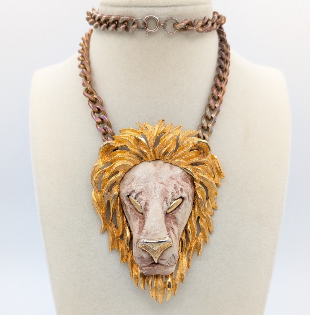 Vintage Unsigned Razza Lion Statement Necklace - image 1